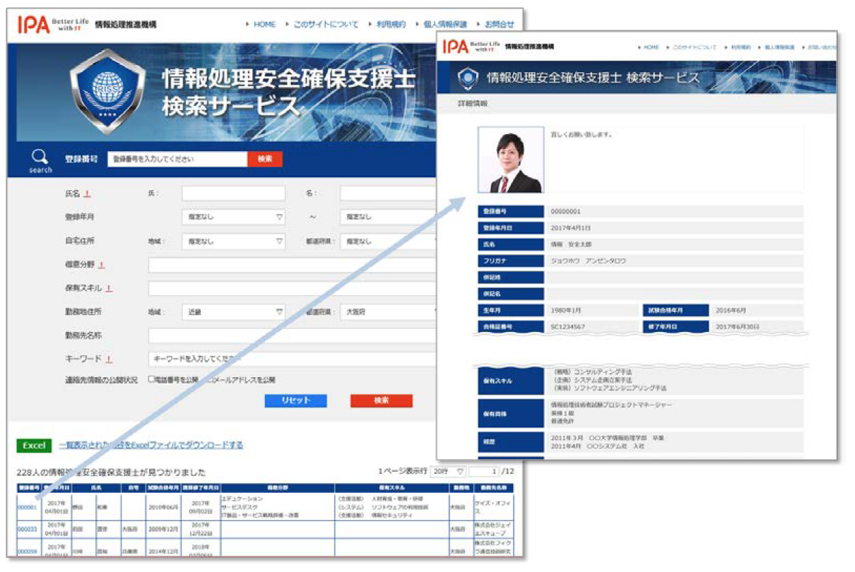 「情報処理安全確保支援士検索サービス」の画面イメージ(出典:プレスリリース)