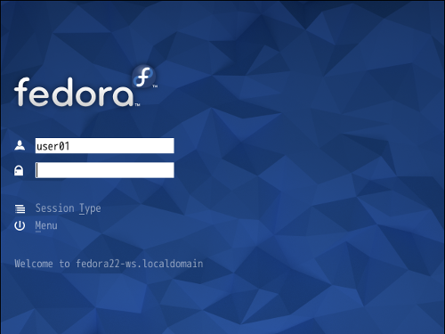 kdmが表示するログイン画面(Fedora 22での表示)